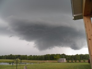Storm clouds loom in the southeastern sky