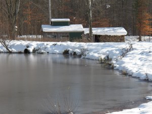 Sugarhouse dipped in snow