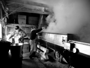 My son and I in the sugarhouse